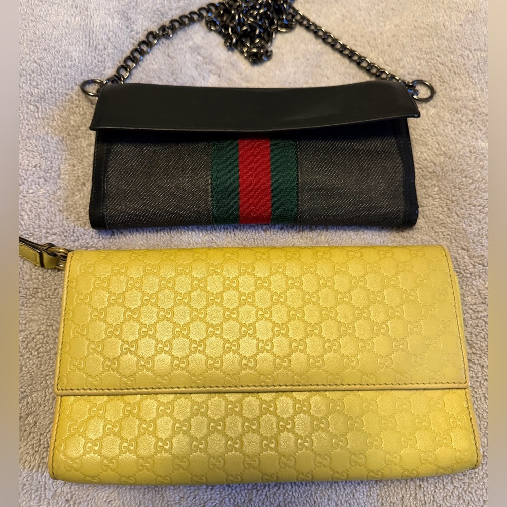 Gucci Black Denim Wallet and Yellow Clutch Set